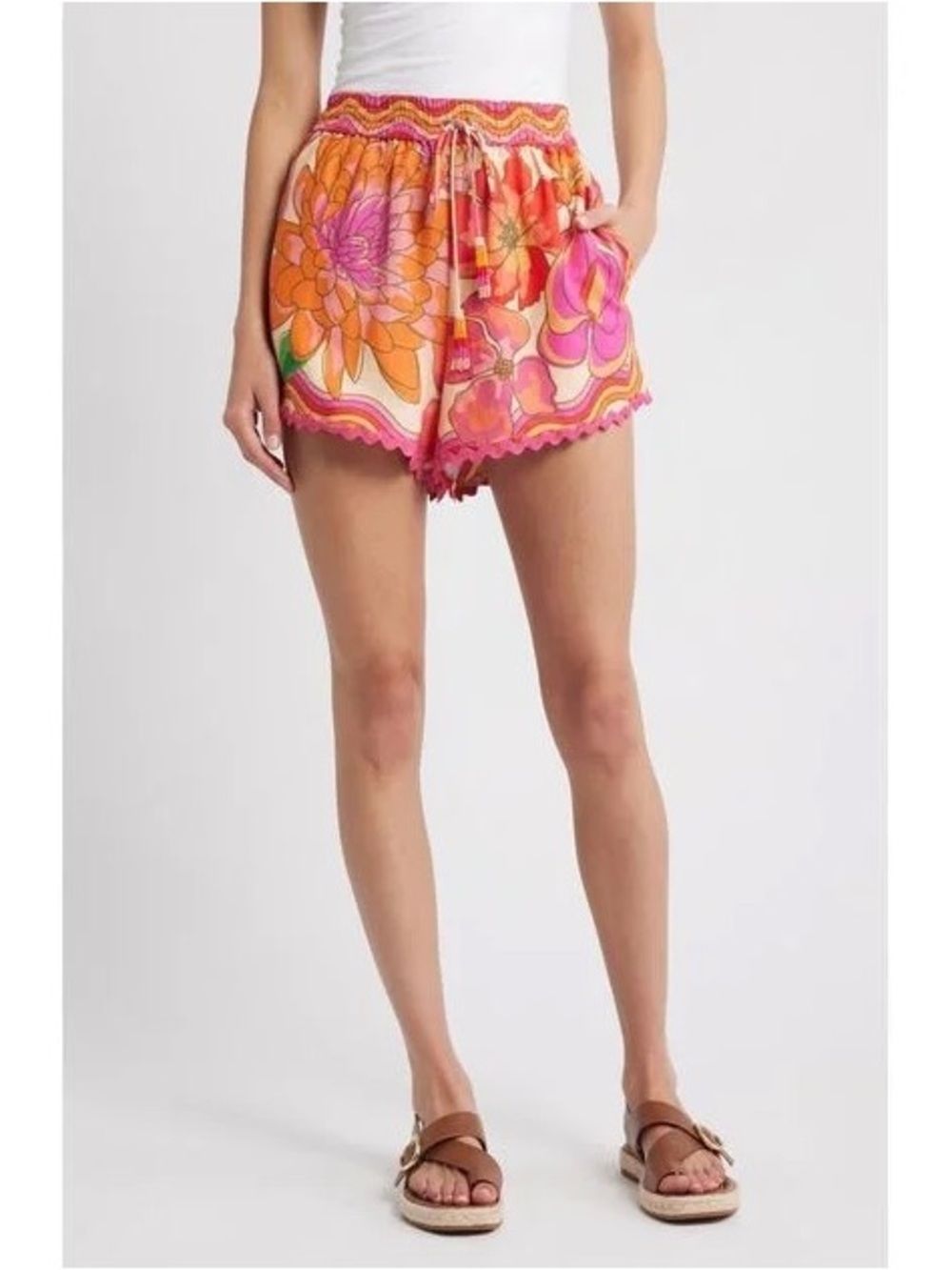 C&C California Pink & Orange Floral Drawstring Shorts
